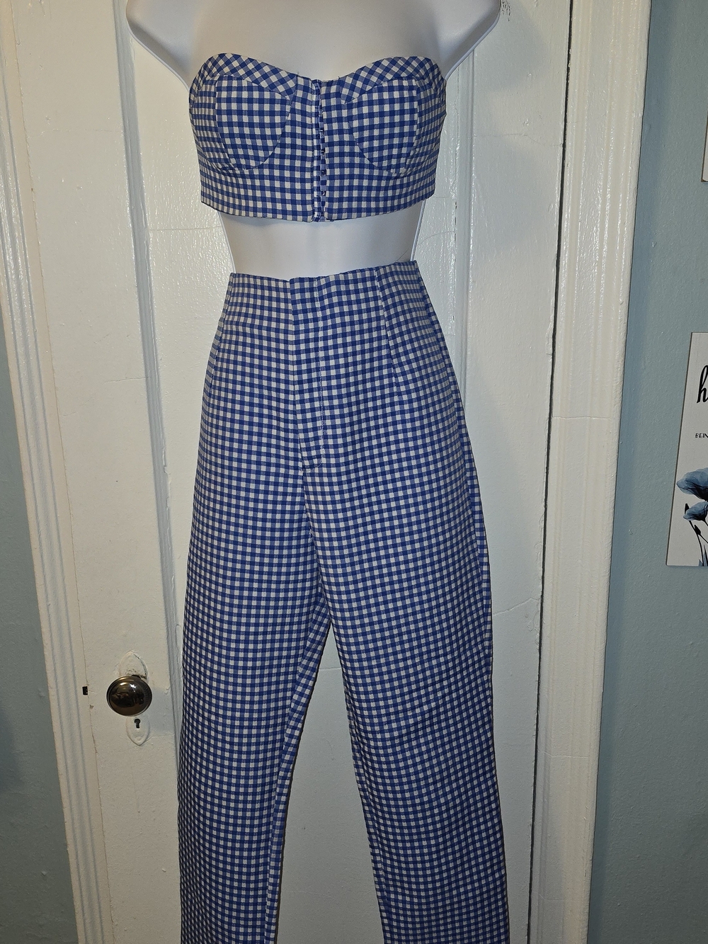 Zara Blue Gingham High-Waist Pants